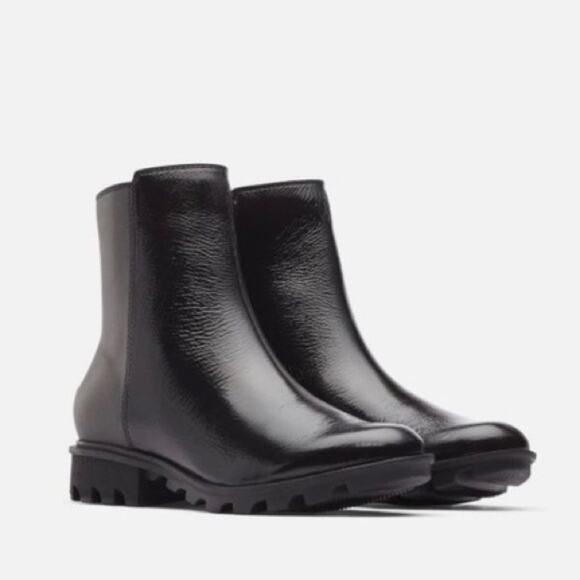 Sorel Phoenix Black Leather Side Zip Heeled Boots Size 8 - Picture 1 of 7